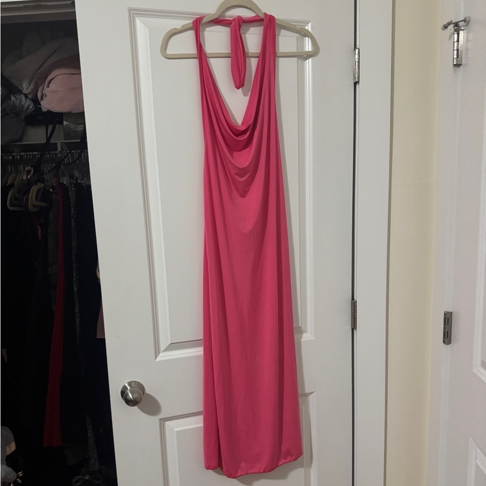 Pink Sincerely Jules maxi dress with cowl neck and tie back
